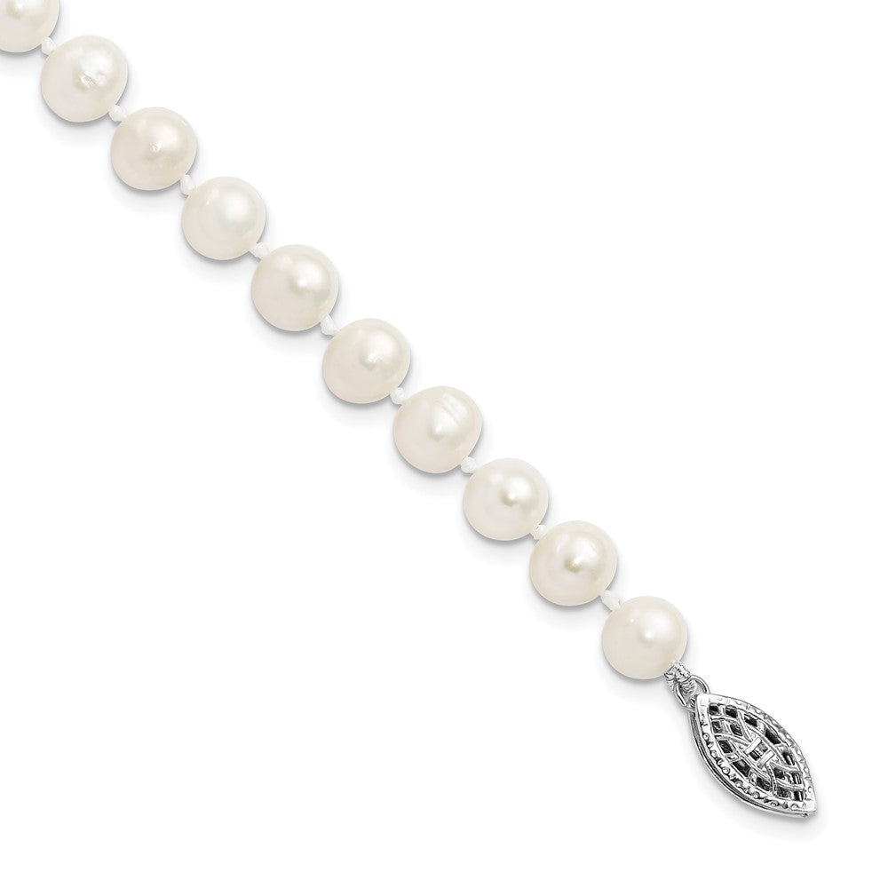 Sterling Silver Rhodium-plated 6-7mm White Near-Round Freshwater Cultured Pearl 7.25 inch Bracelet QH4726-7.25