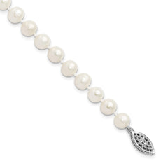 Sterling Silver Rhodium-plated 6-7mm White Near-Round Freshwater Cultured Pearl 7.25 inch Bracelet QH4726-7.25