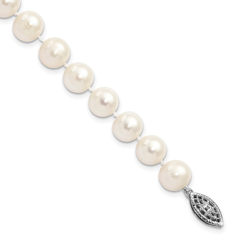 Sterling Silver Rhodium-plated 8-9mm White Near-Round Freshwater Cultured Pearl 7.25 inch Bracelet QH4728-7.25