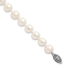 Sterling Silver Rhodium-plated 8-9mm White Near-Round Freshwater Cultured Pearl 7.25 inch Bracelet QH4728-7.25