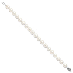Sterling Silver Rhodium-plated 6-7mm White Near Round Freshwater Cultured Pearl 8.25 inch Bracelet QH4729-7.25