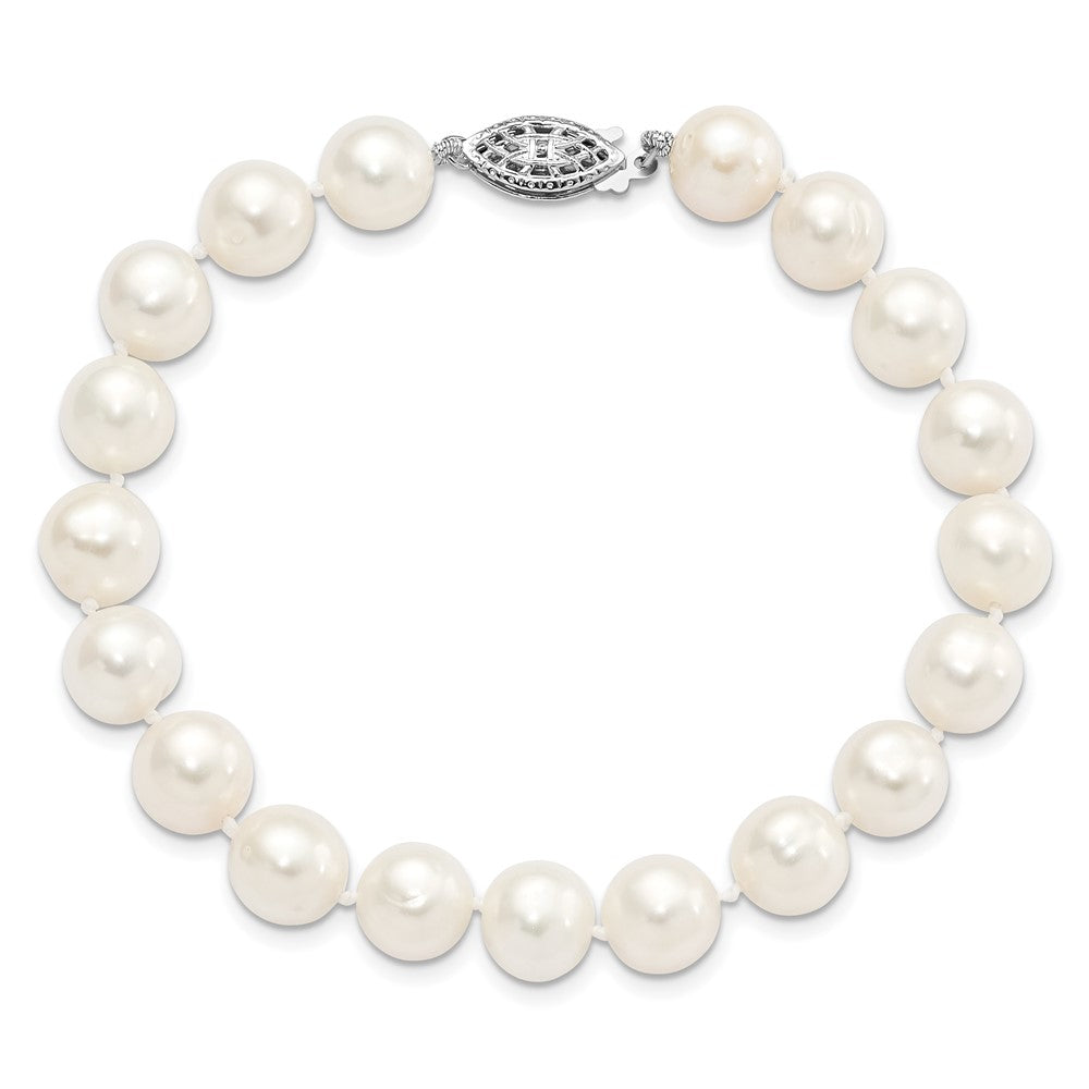 Sterling Silver Rhodium-plated 6-7mm White Near Round Freshwater Cultured Pearl 8.25 inch Bracelet QH4729-7.25