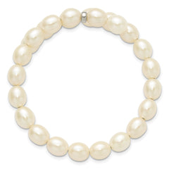 Sterling Silver Rhodium-plated 7-8mm White Rice Freshwater Cultured Pearl Flexible 7.5 inch Bracelet QH4735-7.5