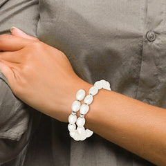 Sterling Silver Rhodium-plated 7-8mm White Rice Freshwater Cultured Pearl Flexible 7.5 inch Bracelet QH4735-7.5