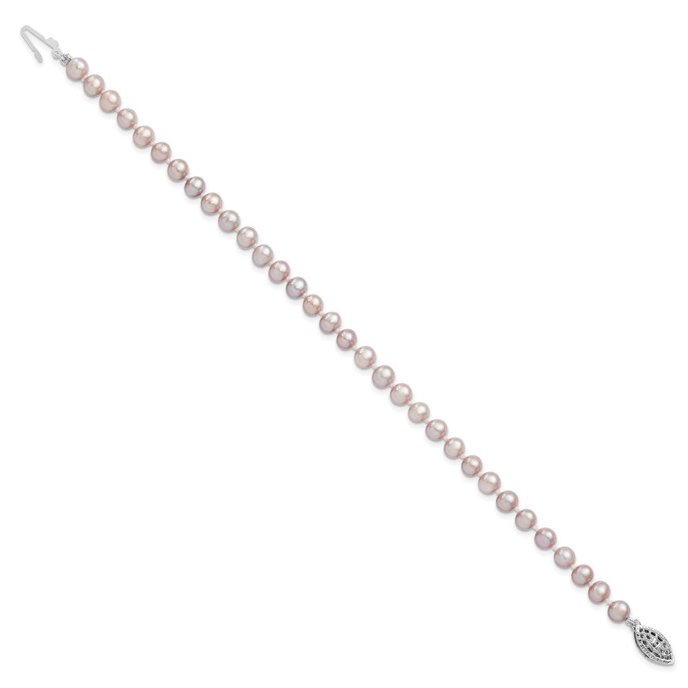 Sterling Silver Rhodium-plated 5-6mm Purple Near-Round Freshwater Cultured Pearl 7.25 inch Bracelet QH4757-7.25