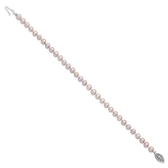 Sterling Silver Rhodium-plated 5-6mm Purple Near-Round Freshwater Cultured Pearl 7.25 inch Bracelet QH4757-7.25