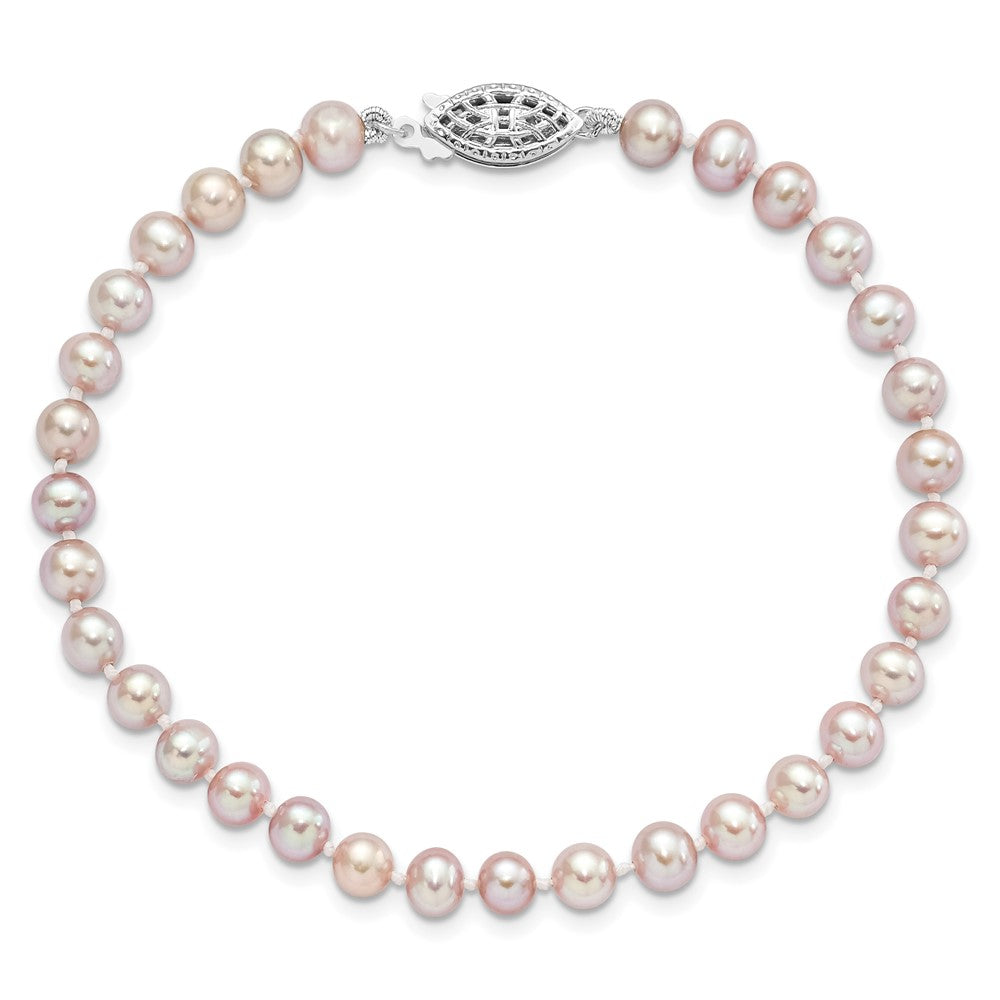 Sterling Silver Rhodium-plated 5-6mm Purple Near-Round Freshwater Cultured Pearl 7.25 inch Bracelet QH4757-7.25