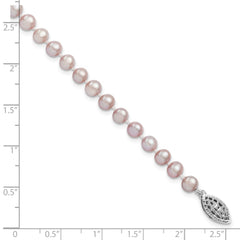 Sterling Silver Rhodium-plated 5-6mm Purple Near-Round Freshwater Cultured Pearl 7.25 inch Bracelet QH4757-7.25