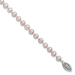 Sterling Silver Rhodium-plated 5-6mm Purple Near-Round Freshwater Cultured Pearl 7.25 inch Bracelet QH4757-7.25