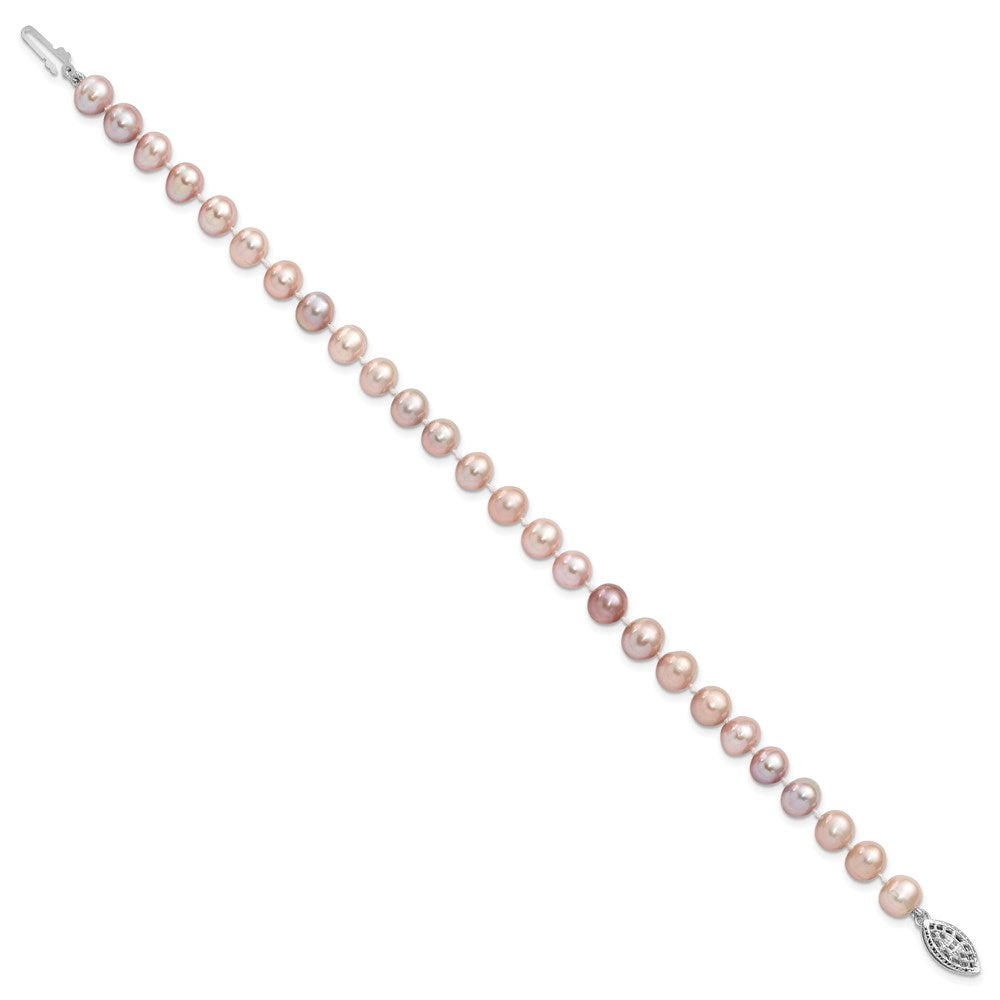 Sterling Silver Rhodium-plated 6-7mm Purple Near-Round Freshwater Cultured Pearl 7.25 inch Bracelet QH4763-7.25