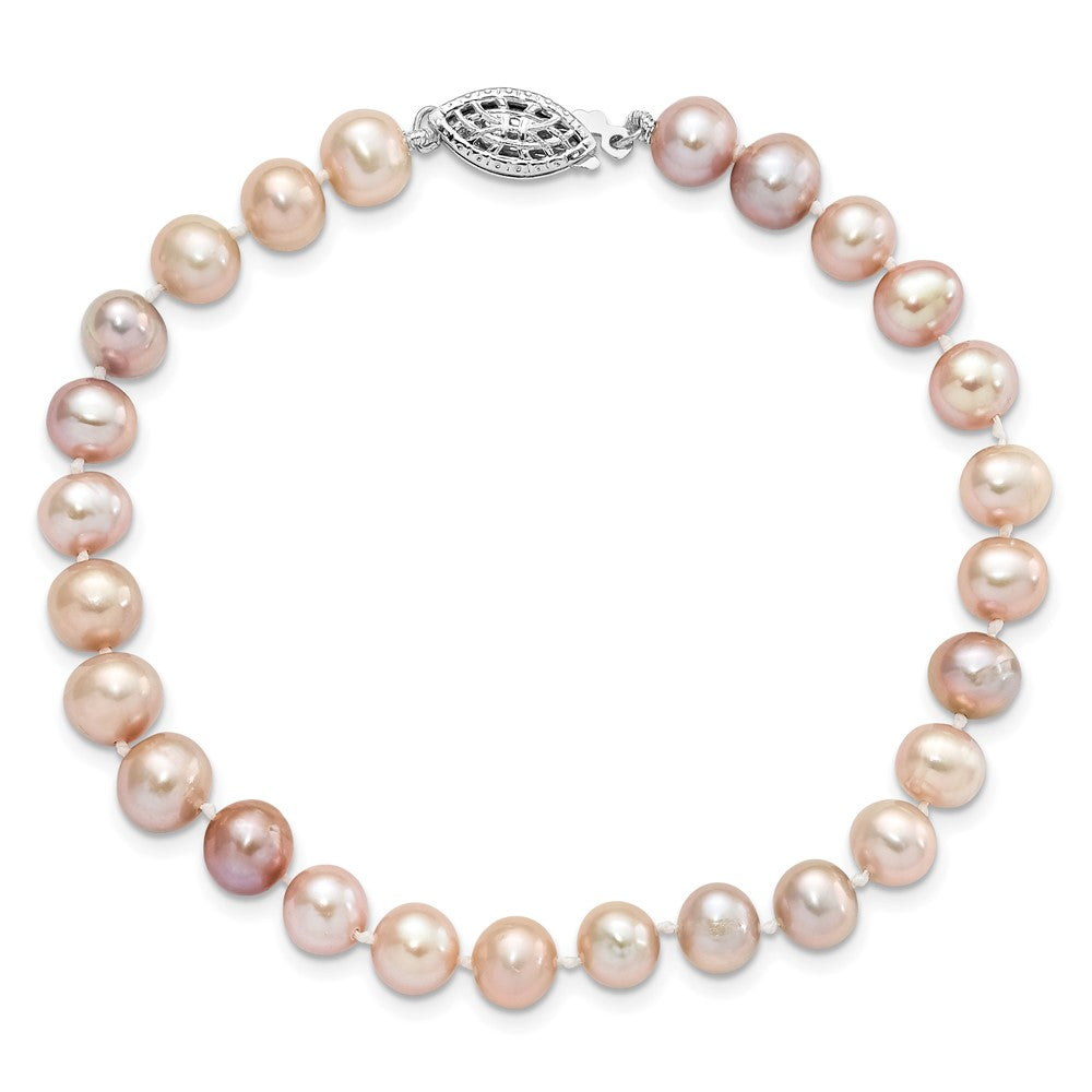 Sterling Silver Rhodium-plated 6-7mm Purple Near-Round Freshwater Cultured Pearl 7.25 inch Bracelet QH4763-7.25