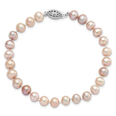 Sterling Silver Rhodium-plated 6-7mm Purple Near-Round Freshwater Cultured Pearl 7.25 inch Bracelet QH4763-7.25