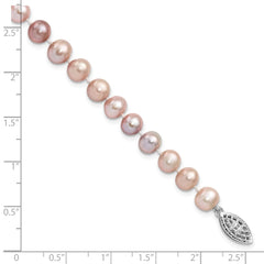 Sterling Silver Rhodium-plated 6-7mm Purple Near-Round Freshwater Cultured Pearl 7.25 inch Bracelet QH4763-7.25