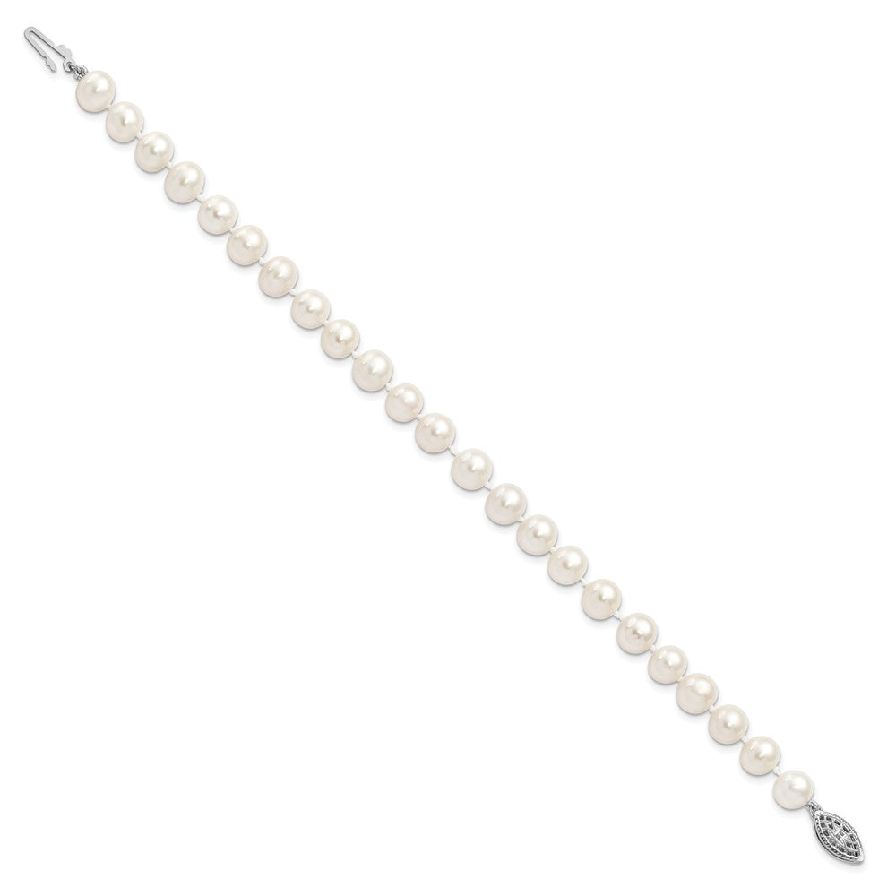 Sterling Silver Rhodium-plated 7-8mm White Near-Round Freshwater Cultured Pearl 7.25 inch Bracelet QH4778-7.25