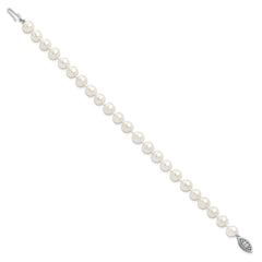 Sterling Silver Rhodium-plated 7-8mm White Near-Round Freshwater Cultured Pearl 7.25 inch Bracelet QH4778-7.25