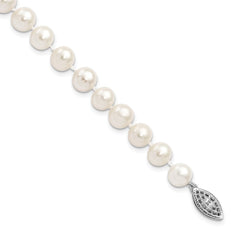 Sterling Silver Rhodium-plated 7-8mm White Near Round Freshwater Cultured Pearl8.25 inch Bracelet QH4778-7.25