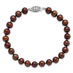 Sterling Silver Rhodium-plated 6-7mm Brown Near-Round Freshwater Cultured Pearl 7.25 inch Bracelet QH4817-7.25