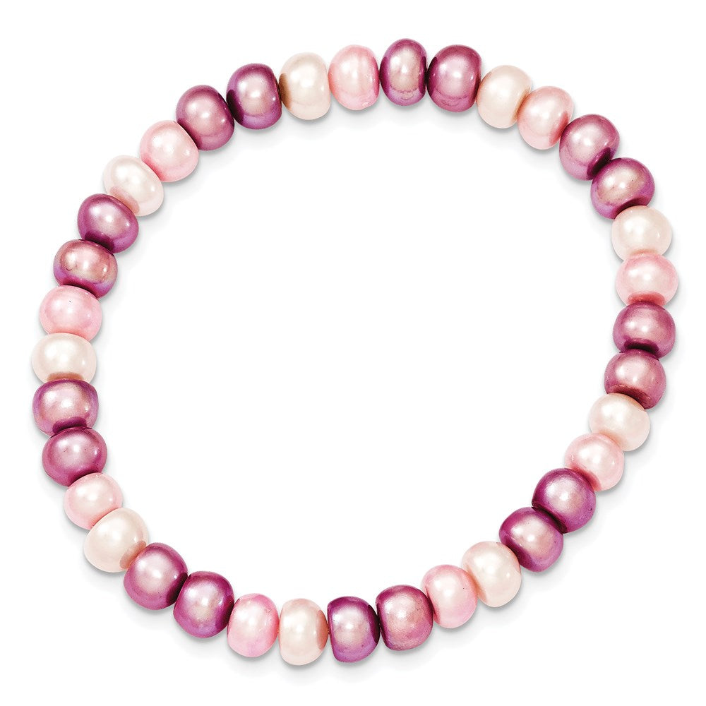 6-7mm White, Lavender and Pink Button Freshwater Cultured Pearl Stretch Bracelet QH4908