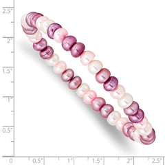 6-7mm White, Lavender and Pink Button Freshwater Cultured Pearl Stretch Bracelet QH4908
