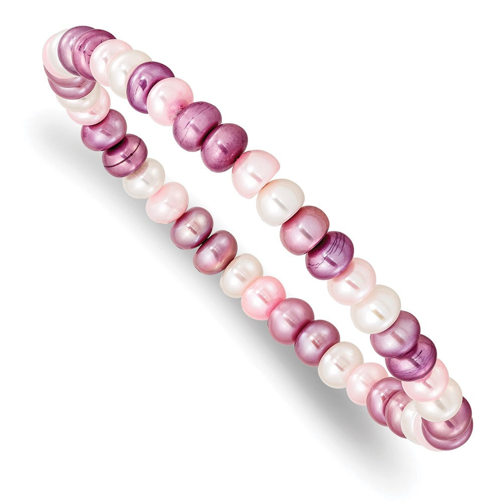6-7mm White, Lavender and Pink Button Freshwater Cultured Pearl Stretch Bracelet QH4908