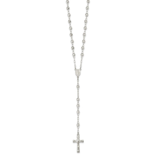 Sterling Silver Polished and Textured Bead Rosary 26 inch Necklace QH4990
