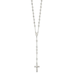 Sterling Silver Polished and Textured Bead Rosary 26 inch Necklace QH4990