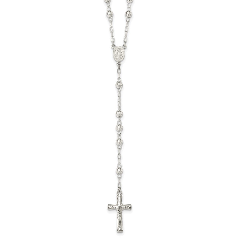 Sterling Silver Polished and Textured Bead Rosary 26 inch Necklace QH4990