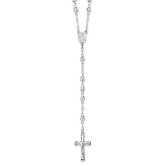 Sterling Silver Polished and Textured Bead Rosary 26 inch Necklace QH4990