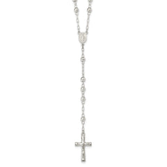 Sterling Silver Polished and Textured Bead Rosary 26 inch Necklace QH4990