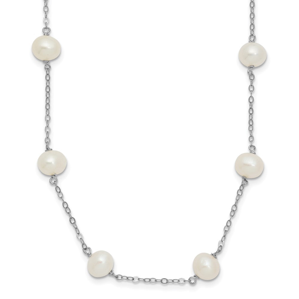 Sterling Silver Rhodium-plated 6-7mm White Near-Round Freshwater Cultured Pearl 12-Station 16 inch NecklaceQH5003