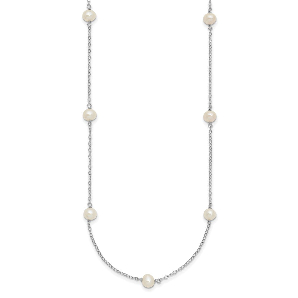 Sterling Silver Rhodium-plated 5-6mm White Near-Round Freshwater Cultured Pearl 9-Station 18 inch NecklaceQH5005
