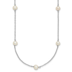 Sterling Silver Rhodium-plated 5-6mm White Near-Round Freshwater Cultured Pearl 8-Station 16 inch NecklaceQH5005