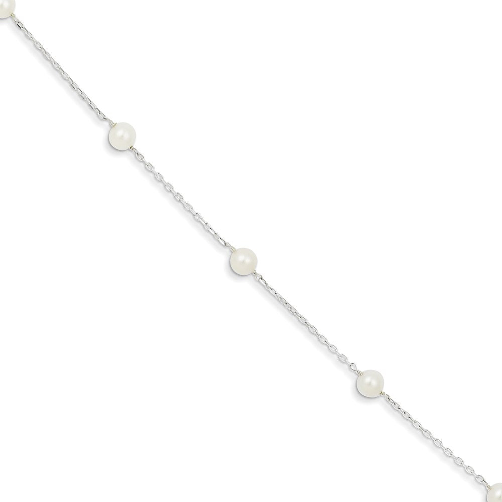 Sterling Silver Rhodium-plated 5-6mm White Freshwater Cultured Pearl 3-Stations 7.5 inch Bracelet QH5011-5.5