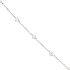 Sterling Silver Rhodium-plated 5-6mm White Freshwater Cultured Pearl 3-Stations 7.5 inch Bracelet QH5011-5.5
