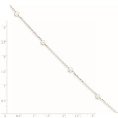 Sterling Silver Rhodium-plated 5-6mm White Round Freshwater Cultured Pearl 5-Station 7 inch Bracelet QH5013-5