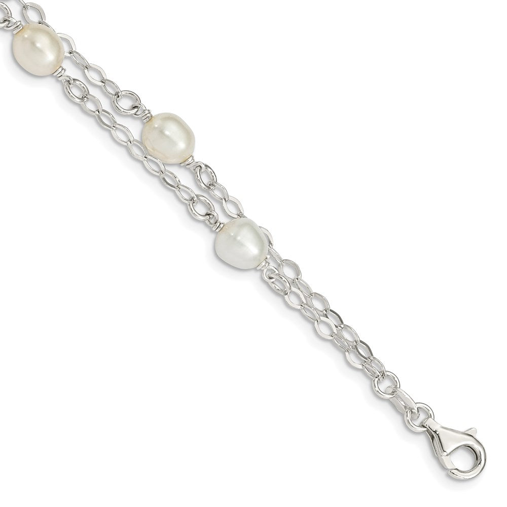 Sterling Silver White FW Cultured Pearl 7.5 inch Bracelet QH5049-7.5