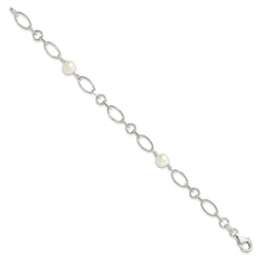 Sterling Silver Polished FW Cultured Pearl Bracelet QH5051-7.5