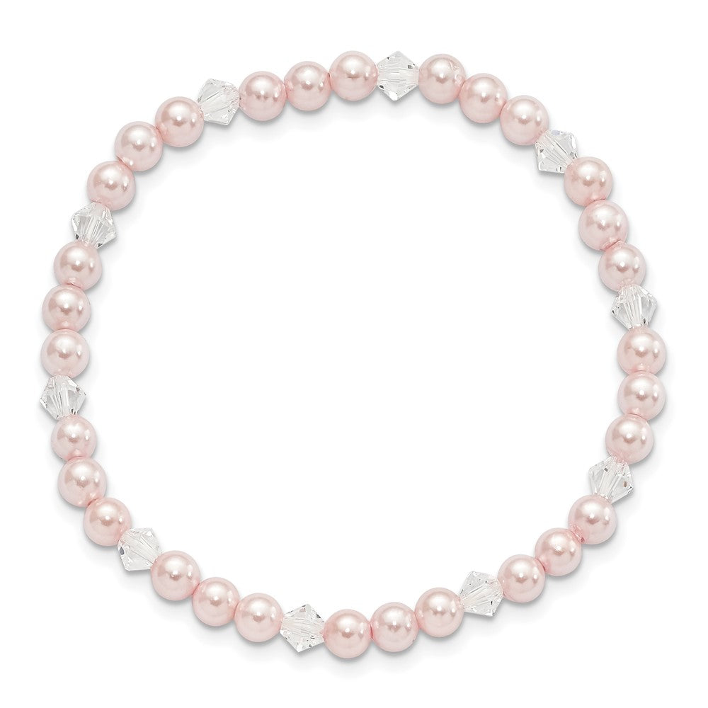 Children's 4mm Pink Shell Bead & Crystal Stretch Bracelet QH5052
