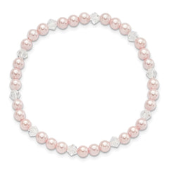 Children's 4mm Pink Shell Bead & Crystal Stretch Bracelet QH5052