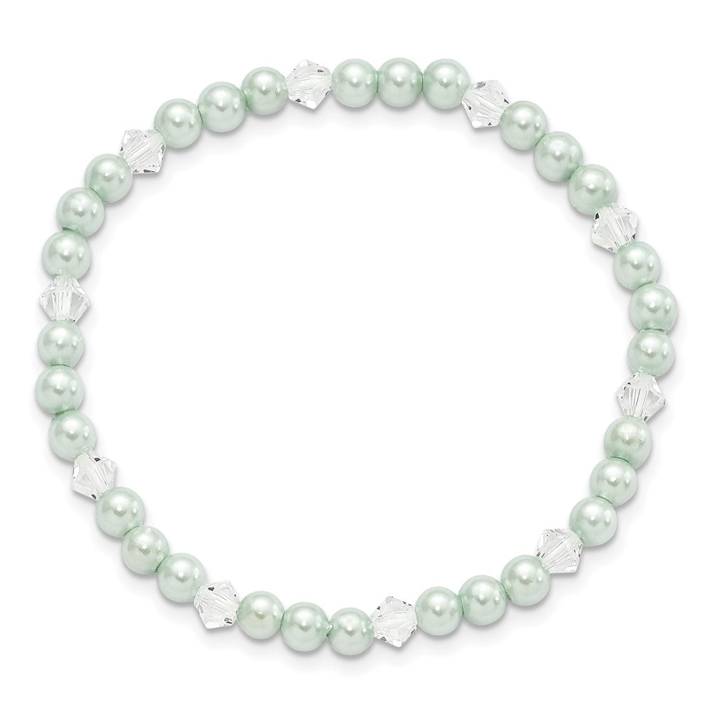 Children's 4mm Green Shell Bead & Crystal Stretch Bracelet QH5054