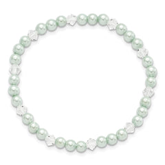 Children's 4mm Green Shell Bead & Crystal Stretch Bracelet QH5054