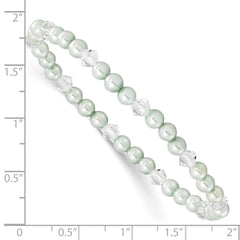 Children's 4mm Green Shell Bead & Crystal Stretch Bracelet QH5054