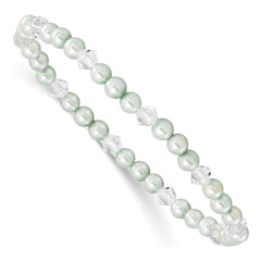 Children's 4mm Green Shell Bead & Crystal Stretch Bracelet QH5054