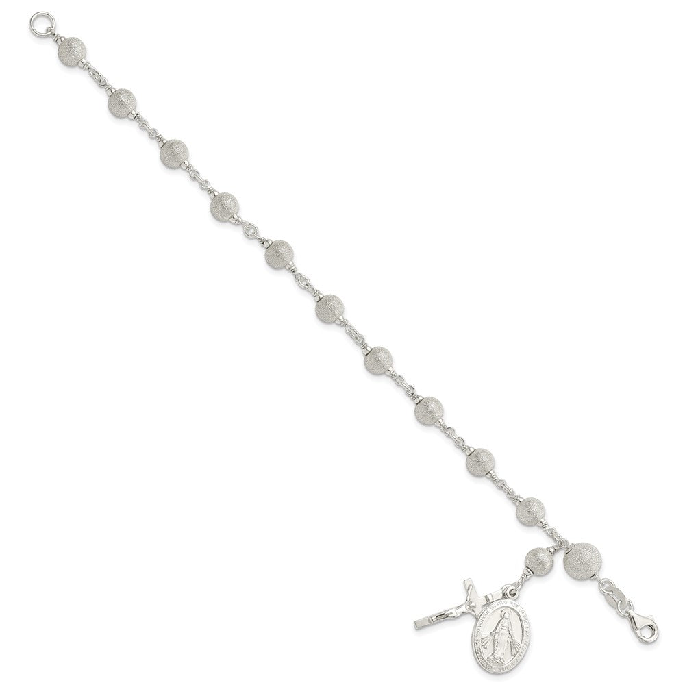 Sterling Silver Polished Laser-cut Rosary Bracelet QH5137-7.75