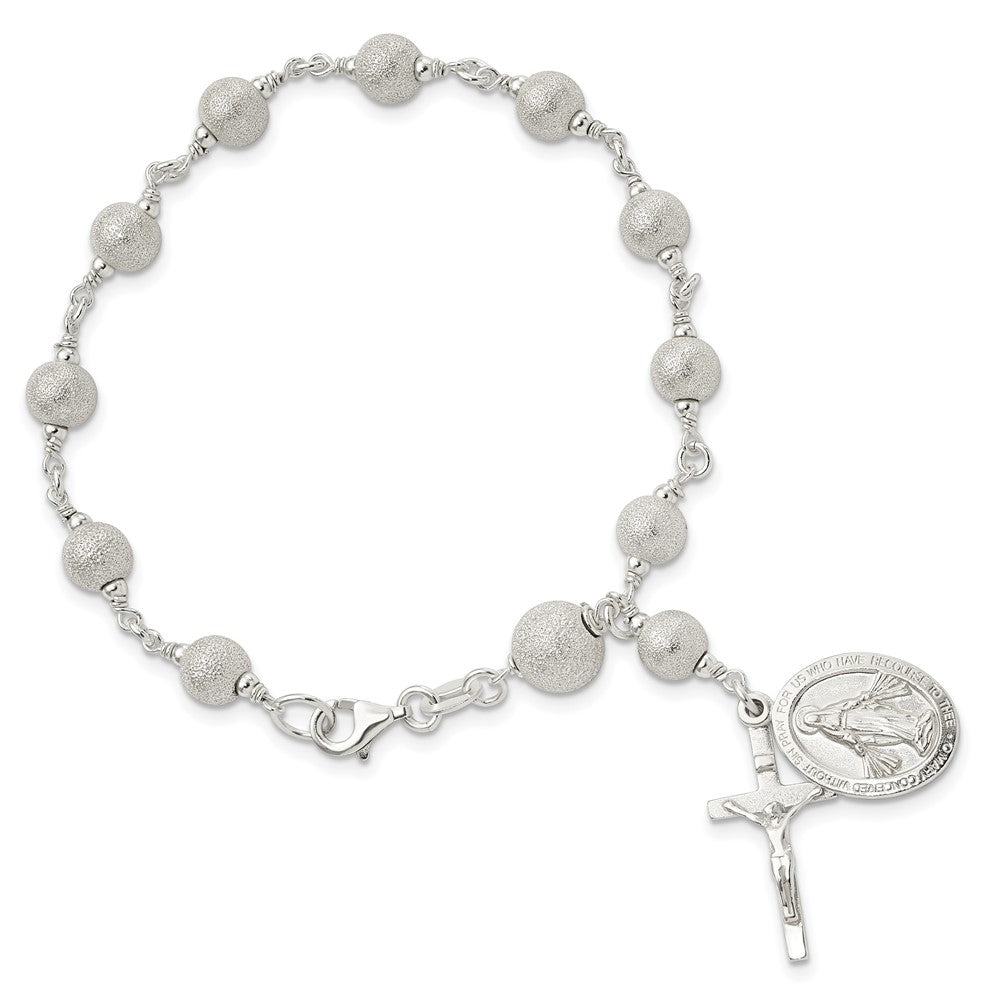 Sterling Silver Polished Laser-cut Rosary Bracelet QH5137-7.75