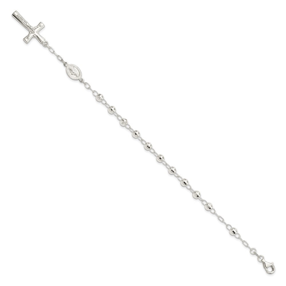 Sterling Silver Polished Beaded Rosary 7.5 inch Bracelet QH5140-7.5