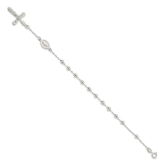 Sterling Silver Polished Beaded Single Decade Rosary 7.5 inch Bracelet QH5142-7.5