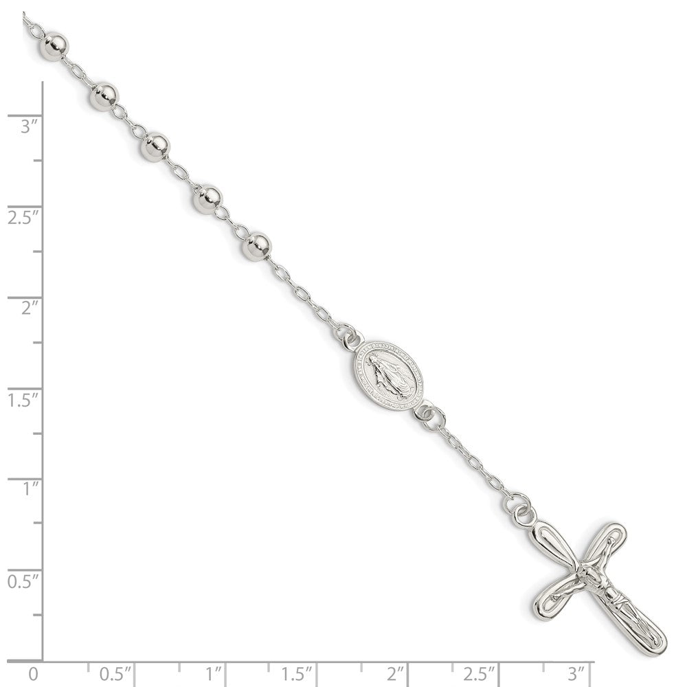 Sterling Silver Polished Beaded Single Decade Rosary 7.5 inch Bracelet QH5142-7.5