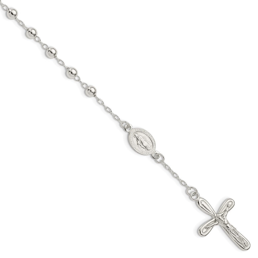 Sterling Silver Polished Beaded Single Decade Rosary 7.5 inch Bracelet QH5142-7.5