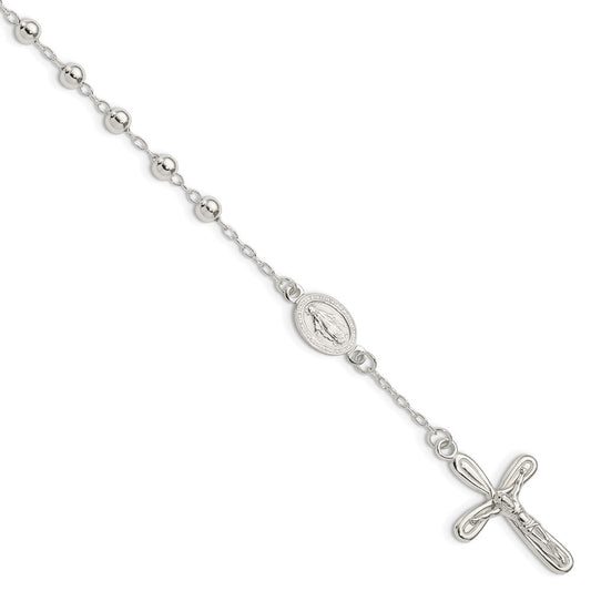 Sterling Silver Polished Beaded Single Decade Rosary 7.5 inch Bracelet QH5142-7.5